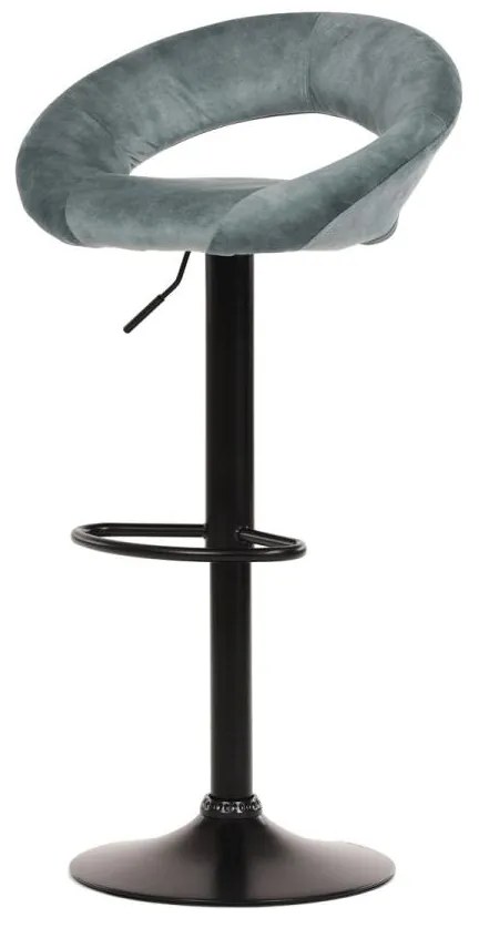 Stolička barová AUB-822 BLUE4 modrá zamatová látka, čierna podnož