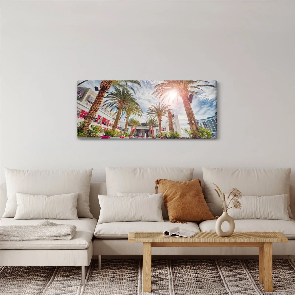 Obraz - palmy s bazénom (120x50 cm)