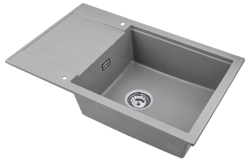 Sink Quality Ferrum New 8010, 1-komorový granitový drez 800x500x210 mm + chrómový sifón, šedá, SKQ-FER.8010.G.X