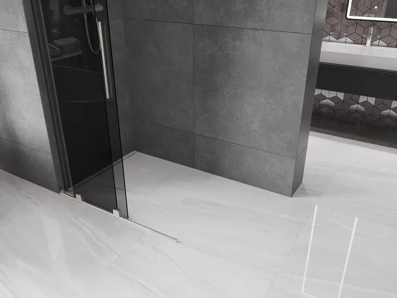 Mexen Velar L, posuvná sprchová zástena Walk-in 120 x 200 cm, 8mm šedé sklo, brúsená oceľ, 871-120-003-43-97