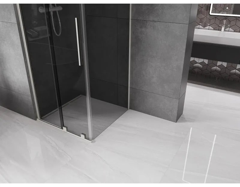 Mexen Velar, sprchový kút s posuvnými dverami 100 x 100 cm, 8mm šedé sklo, brúsená oceľ, 871-100-100-41-97