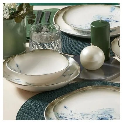 24-dielna jedálenská súprava, biela/modrá, porcelán