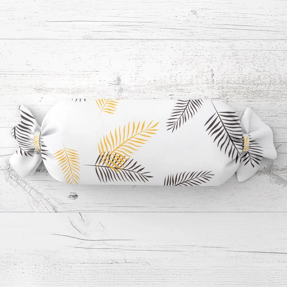 Biante Vankúš valec bonbon Sandra SA-219 Zlaté a čierne palmové listy na bielom 15x40 cm