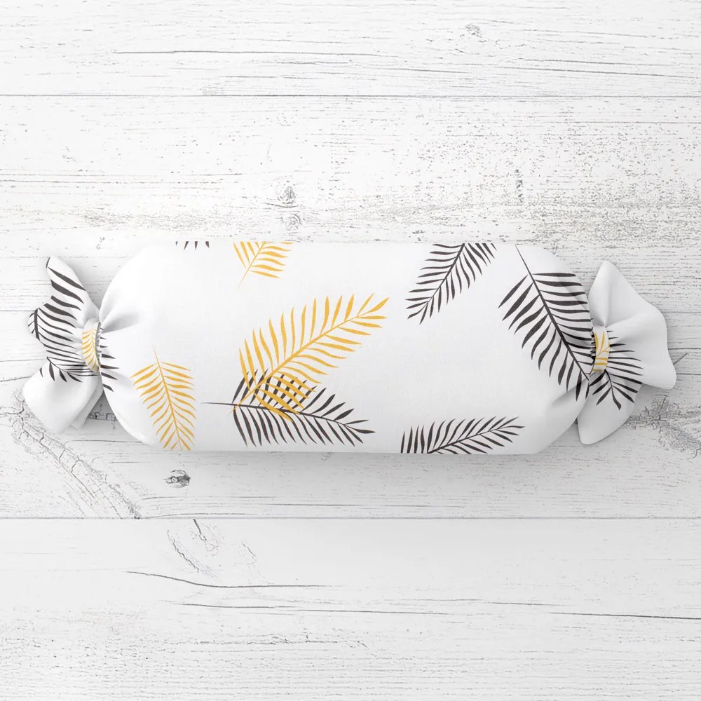 Biante Vankúš valec bonbon Sandra SA-219 Zlaté a čierne palmové listy na bielom 15x60 cm