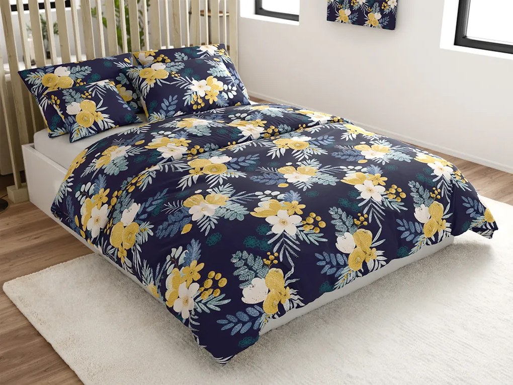 Obliečky z mikrovlákna FLOWERISH tmavo modré Rozmer obliečky: 2 ks 70 x 90 cm | 200 x 220 cm