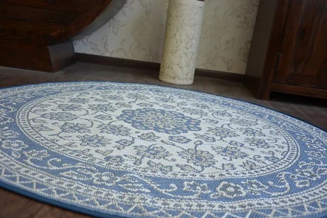Koberec SIZAL FLAT  kruh 48691/591 kvety nebeský