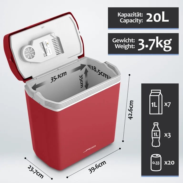 Jago Elektrický chladiaci box 2 v 1, 20 l, červená