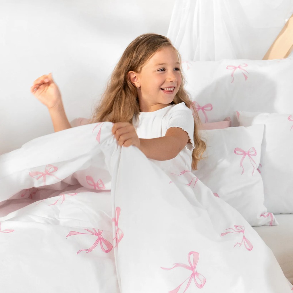 Goldea detské bavlnené obliečky - ružové mašličky 140 x 200 a 70 x 90 cm