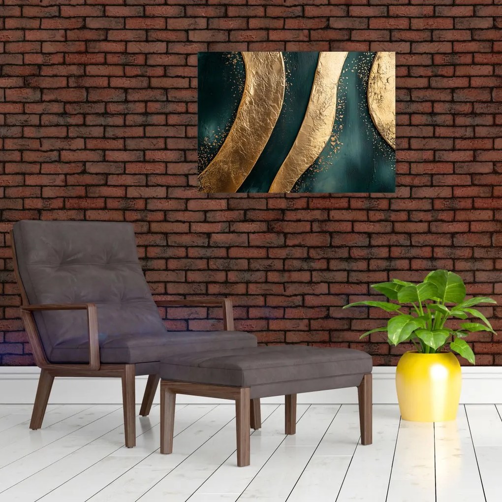 Obraz - Zelená abstrakcia so zlatom I. (70x50 cm)