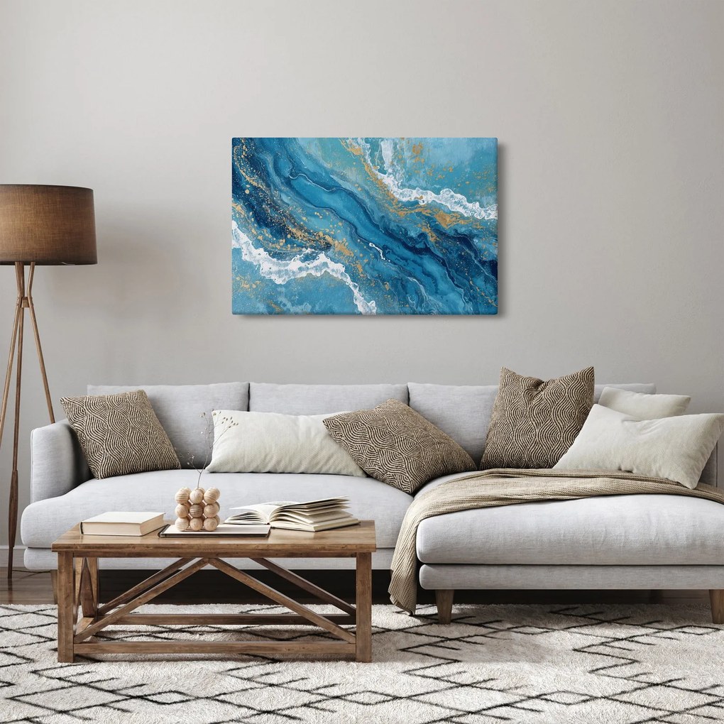 Obraz - Bledomodrý mramor so zlatom II. (90x60 cm)
