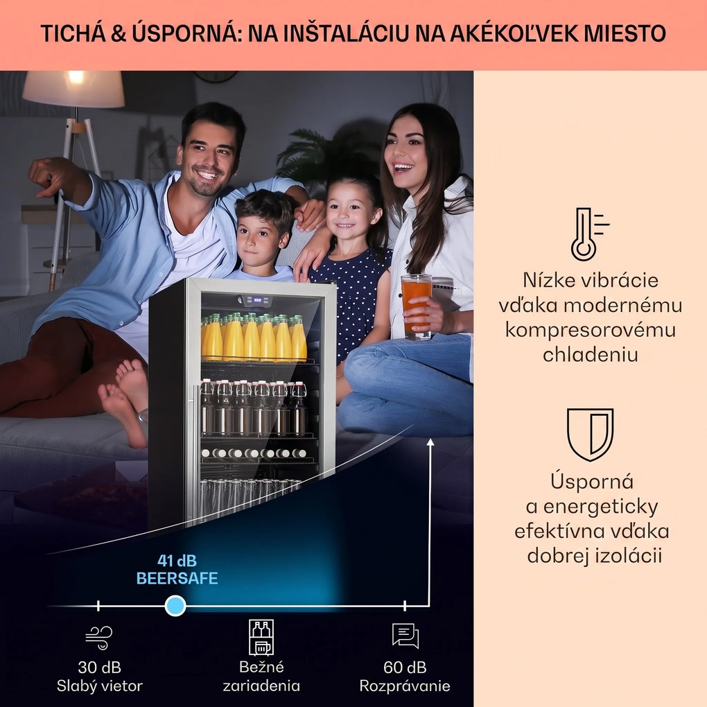 Klarstein Beersafe 7XL, chladnička, 242 l, 5 políc, panoramatické sklenené dvere, nehrdzavejúca oceľ