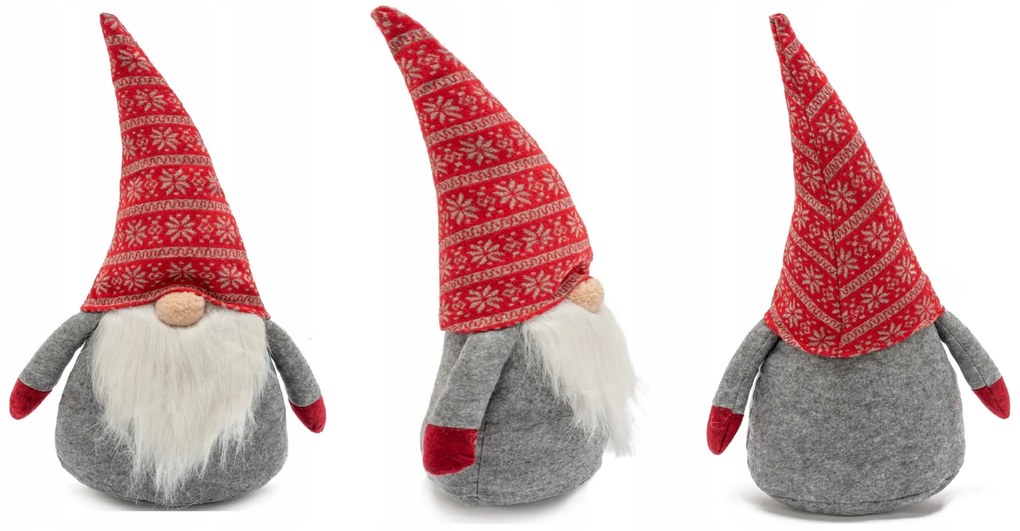 Vánoční skřítek ELF 019 - 40 cm červený/šedý