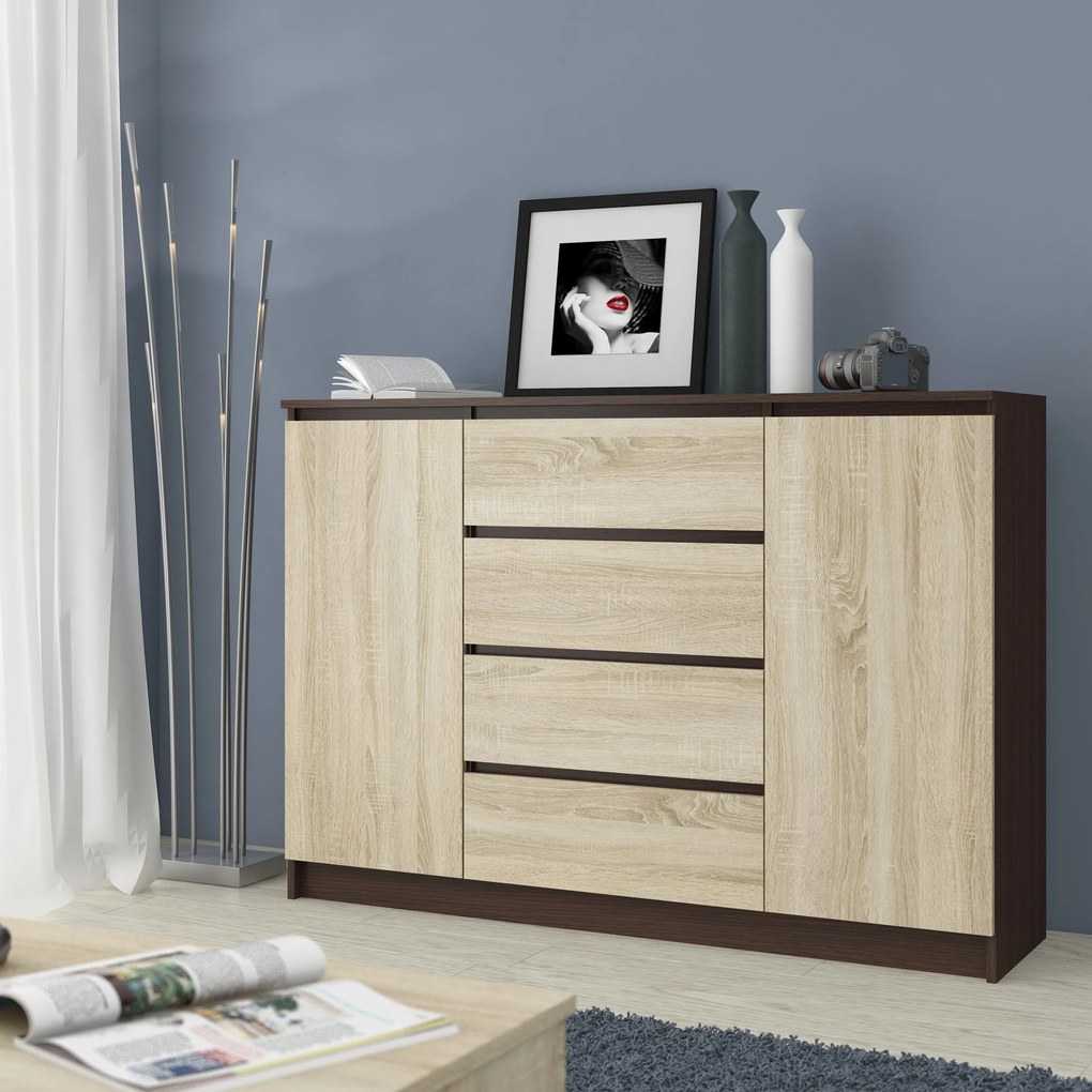 Komoda Keanu IV (wenge + dub sonoma). Akcia -17%. Vlastná spoľahlivá doprava až k Vám domov. 1069051