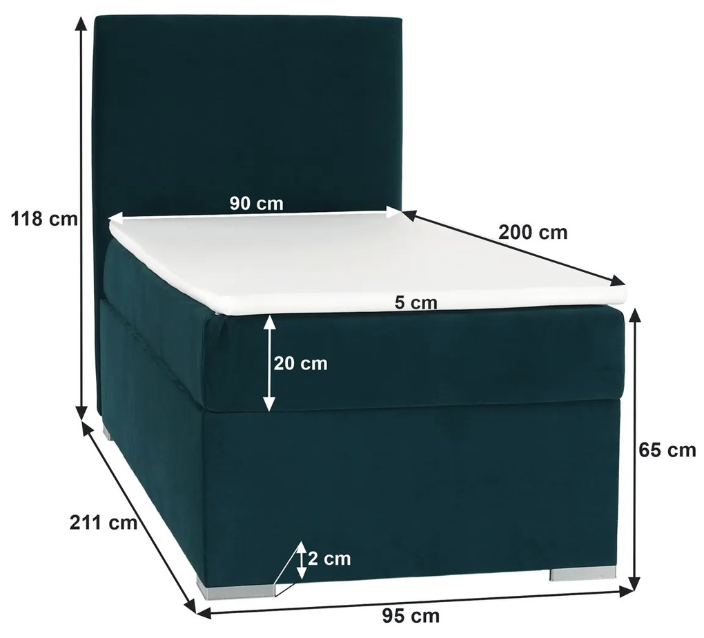 Čalúnená jednolôžková posteľ s matracom Safra 90 L - zelená