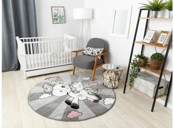 Koberec KRUH PETIT UNICORN JEDNOROŽEC sivý