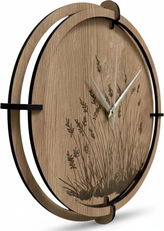 Drevené nástenné hodiny – motív lúčnych tráv | Tichý chod | SENTOP HDF0587-DUB-HALIFAX