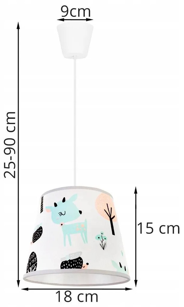 Detské závesné svietidlo Bambi, 1x textilné tienidlo so vzorom, s