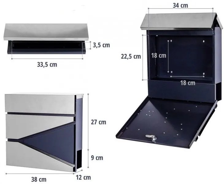 STILISTA nástenná poštová schránka 37 x 36 x 10,5 cm, oceľ