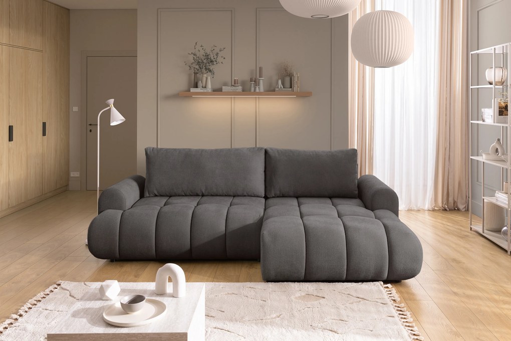 Rozkladacia rohová sedačka Lutario Mini pravá - tmavosivá hydrofóbna pletenina Venice 2021