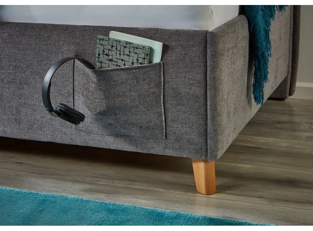 Sivá čalúnená rohová detská posteľ bez roštu 140x200 cm Fun – Meise Möbel