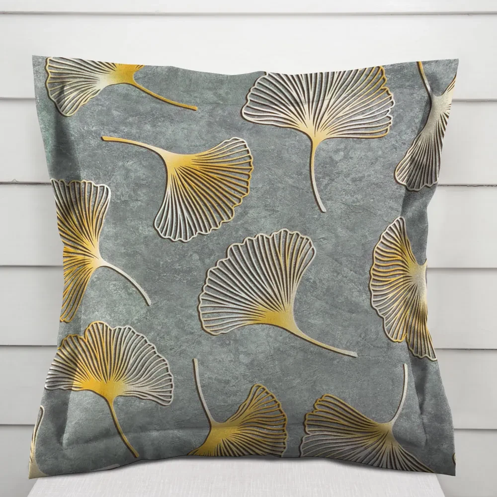 Biante Zamatová obliečka na vankúš s lemom Tamara TMR-002 Ginkgo lístky na sivozelenom 45 x 45 cm