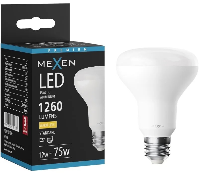 Mexen Nova, LED žiarovka E27, R80, 12W, Teplá - 3000K, 1260 lm - L105-E27-1230-01