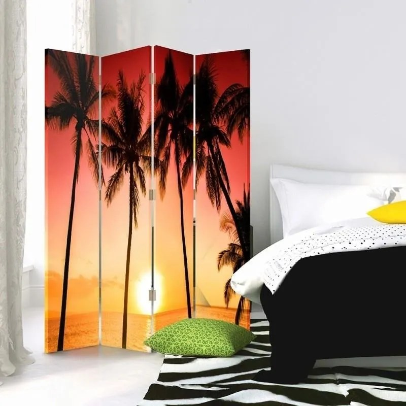 Ozdobný paraván Palm trees Beach Sun - 145x170 cm, štvordielny, klasický paraván