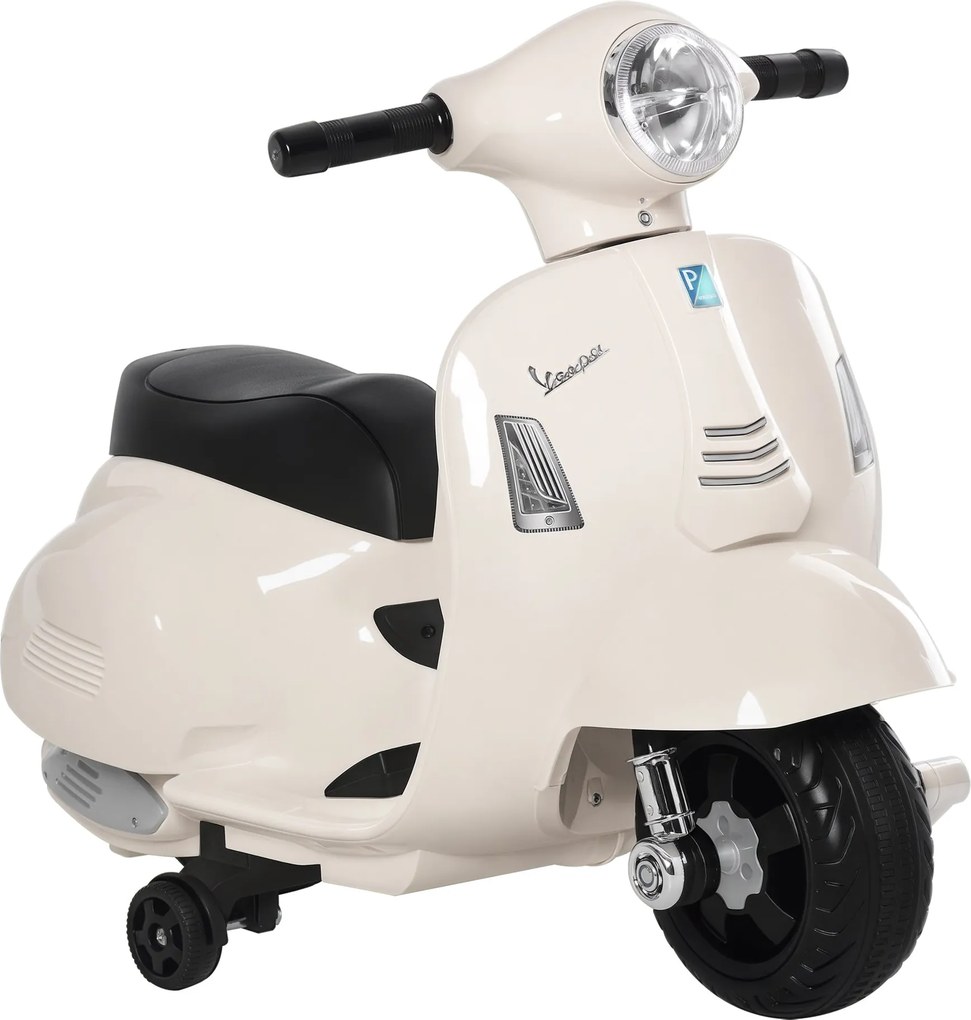 HOMCOM Detská Elektrická Vespa Motocykel s LED Svetlom a Zvukom, Detská Elektrická Motorka pre Deti 18-36 Mes. Biela | Aosom