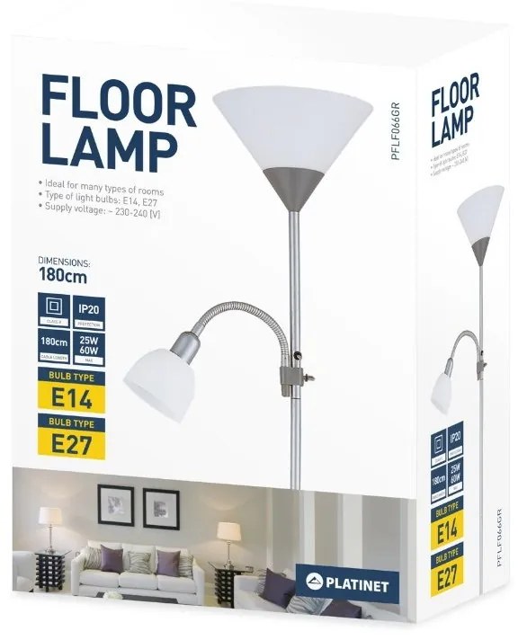 CHINATSU Stojacia lampa s čítacím ramenom GREO, 1xE27, 60W + 1xE14, 25W