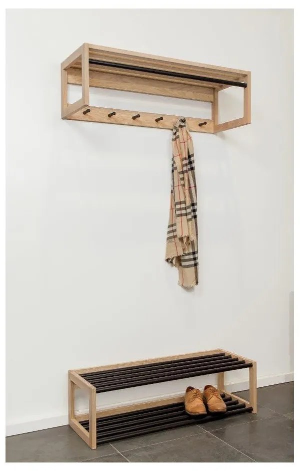 Čierna/prírodná kovová polica na topánky – Woodman