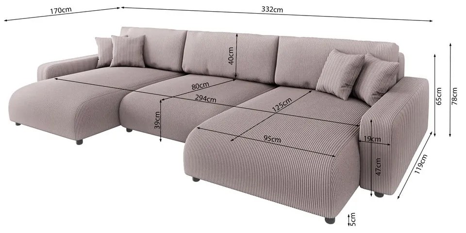 Svetloružová menčestrová rozkladacia/s úložným priestorom rohová pohovka Sara – Ropez