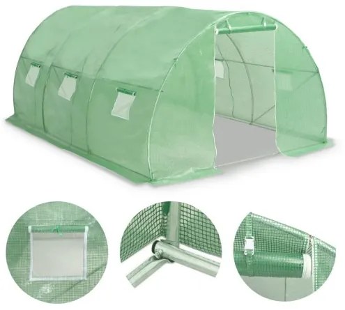 vidaXL Skleník s oceľovými základmi 13,5 m² 450x300x200 cm-