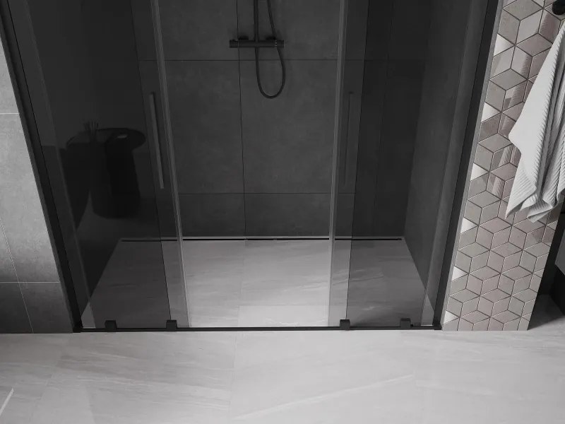 Mexen Velar L Duo, posuvné sprchové dvere do otvoru 180 cm, 8mm šedé sklo, čierna matná, 871-180-003-42-70