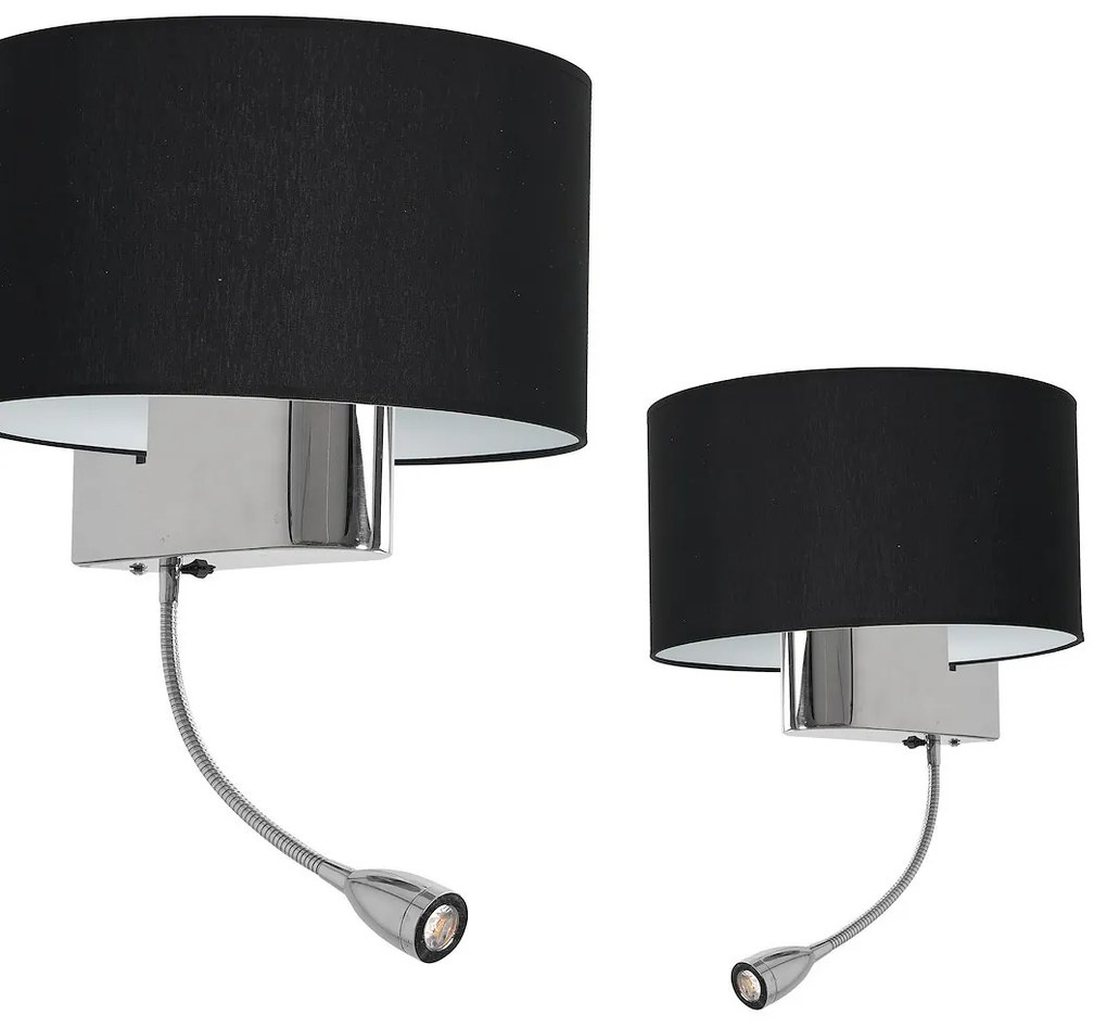 EUlight Nástenné svietidlo Napoli, 1x čierne textilné tienidlo + 1xLED 1w, ch