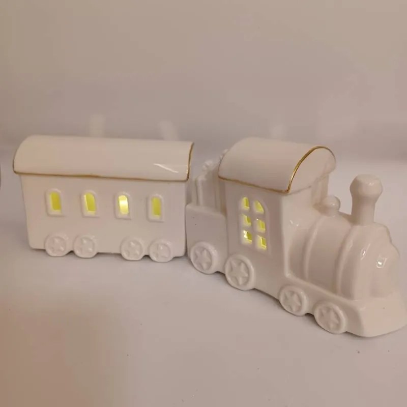 DECOLED Keramický vláček, 28,5 x 10,1 x 9,3 cm, teple bílá, 2xLR44