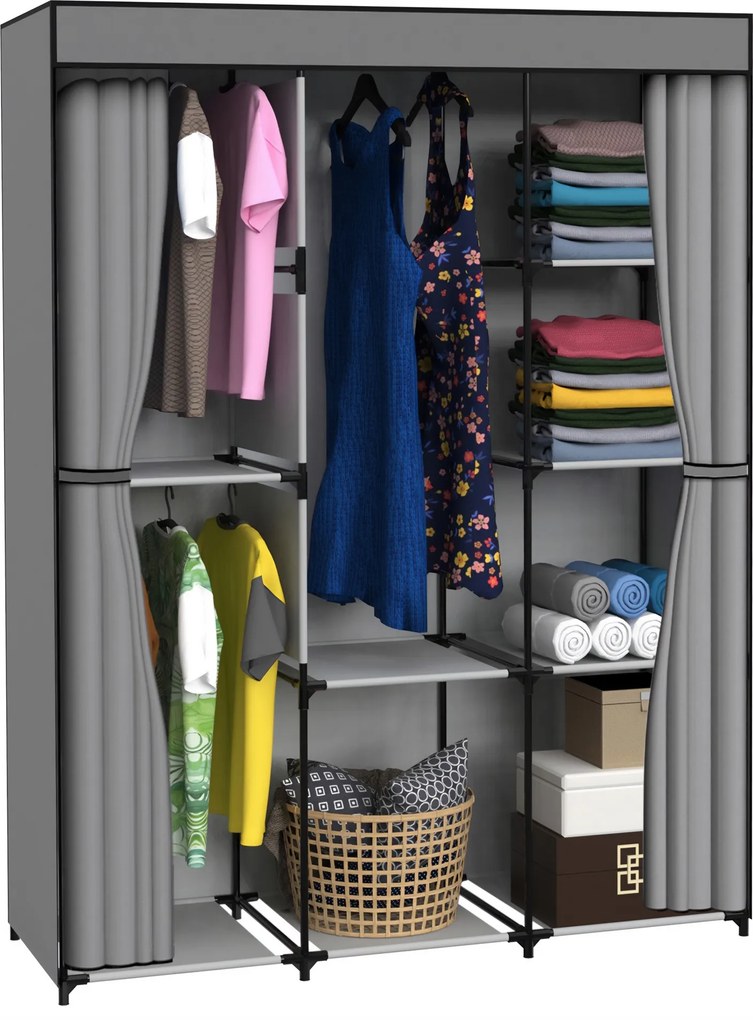 Textilná šatníková skriňa CELINA - 8 políc - antracit