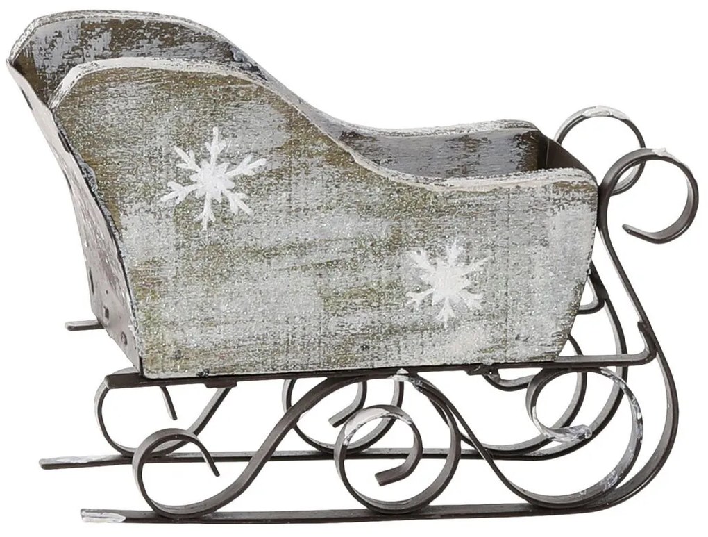 Zinkové antik kovové zdobené sane s vločkami Christmas - 10*5*12 cm