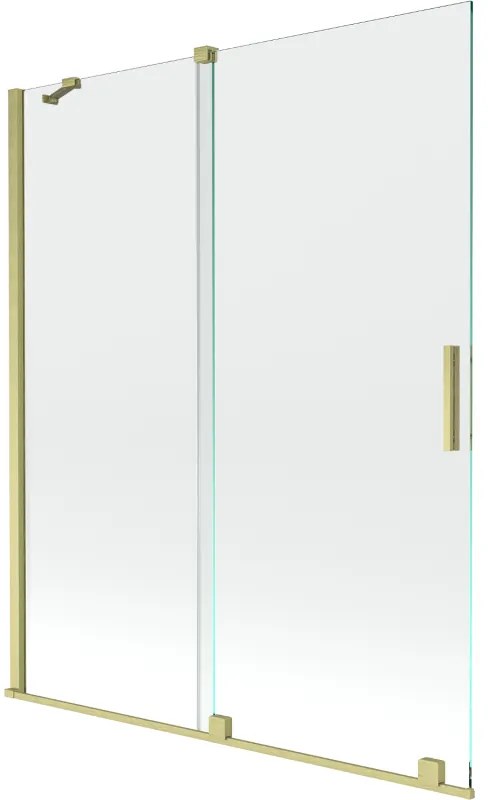 Mexen Velar, 2-krídlová posuvná vaňová zástena 140 x 150 cm, 8mm číre sklo, zlatý matný profil, 896-140-000-01-55