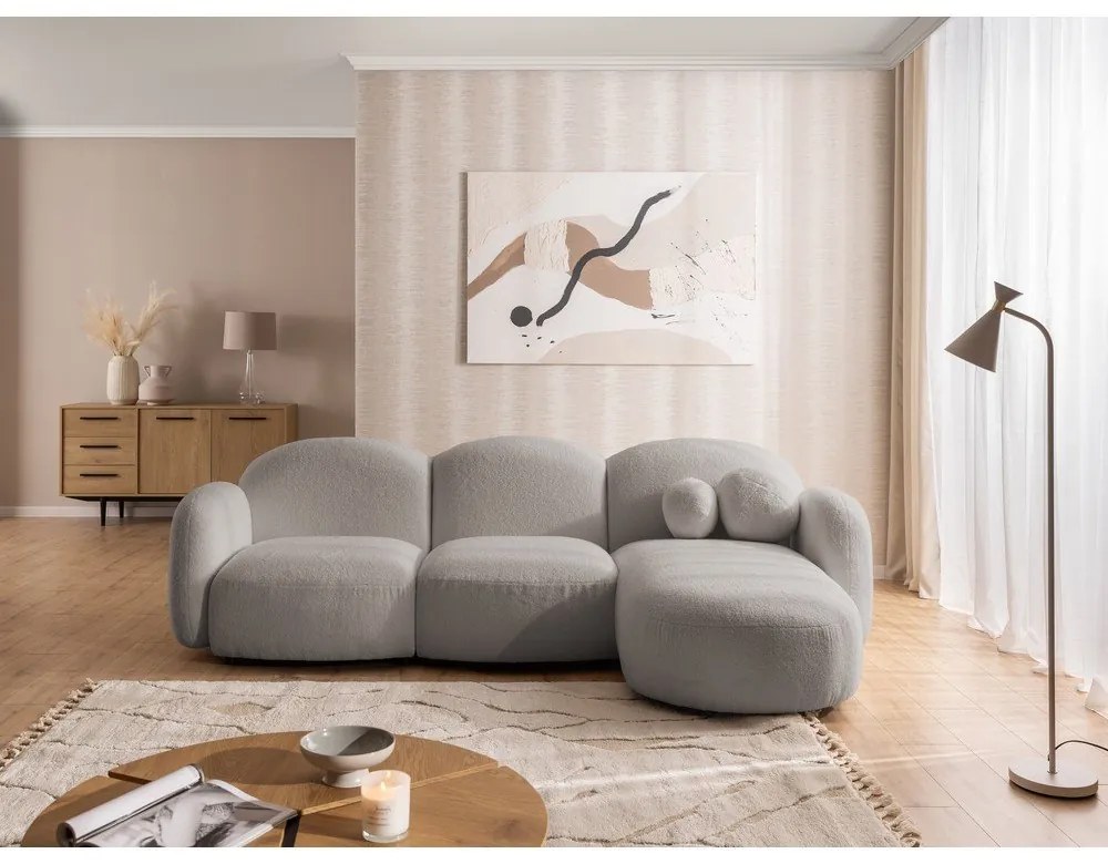 Sivá rohová pohovka z textílie buklé (pravý roh/s leňoškou) Orbit – Ropez