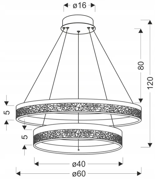 LED luster na lane FROZI LED/38W/230V pr. 60 cm čierny
