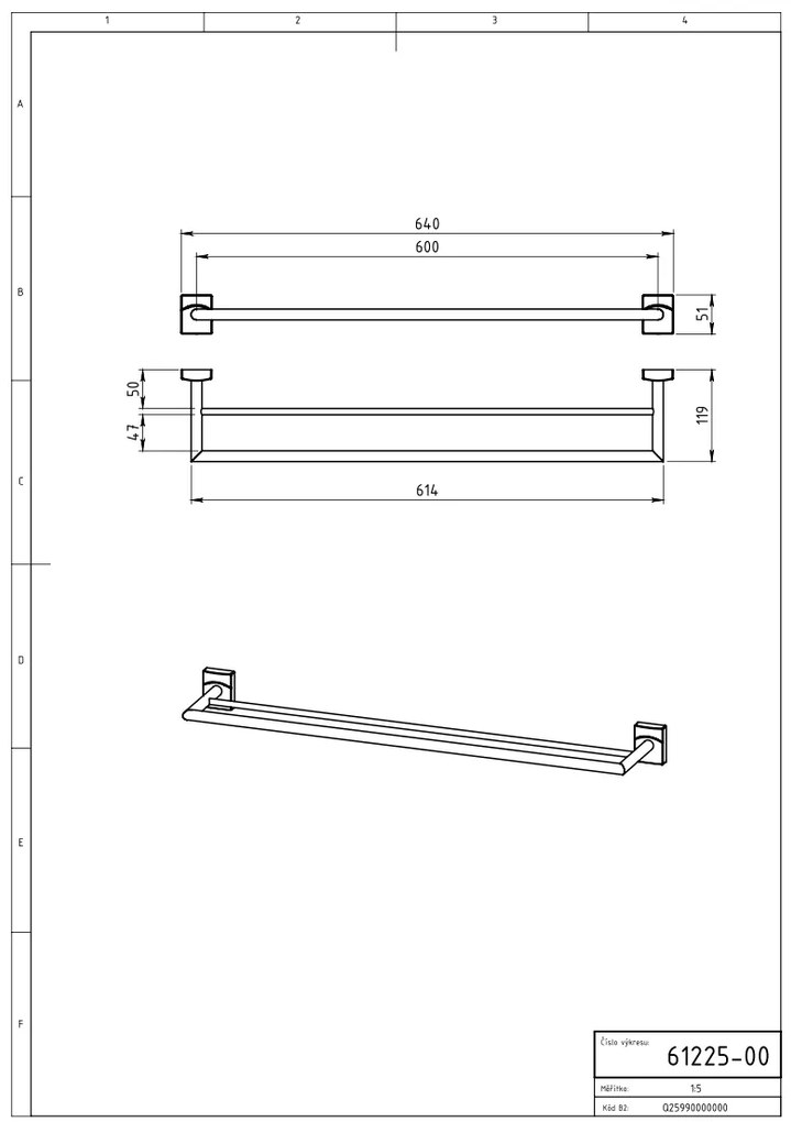 Novaservis - Dvojitý držiak uterákov 650 mm Metalia 12 chróm, 0225,0