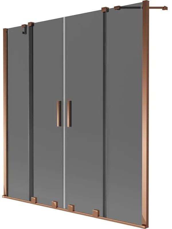 Mexen Velar Duo, 2-krídlová posuvná vaňová zástena 150 x 150 cm, 8mm šedé sklo, ružové zlato, 896-150-000-42-60