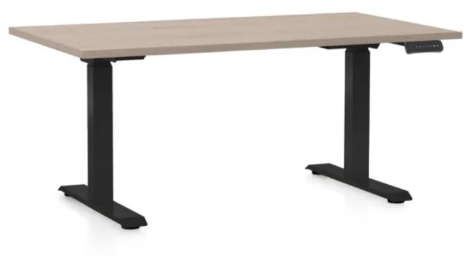 Výškovo nastaviteľný stôl OfficeTech C, 140 x 80 cm, čierna podnož, dub