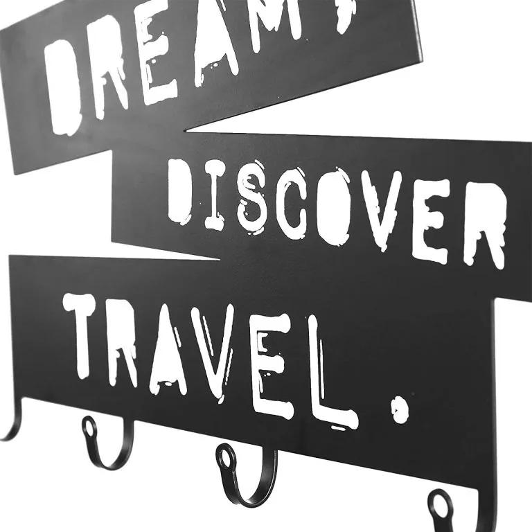 Nástenný vešiak so štyrmi háčikmi, Dream, Discover, Travel