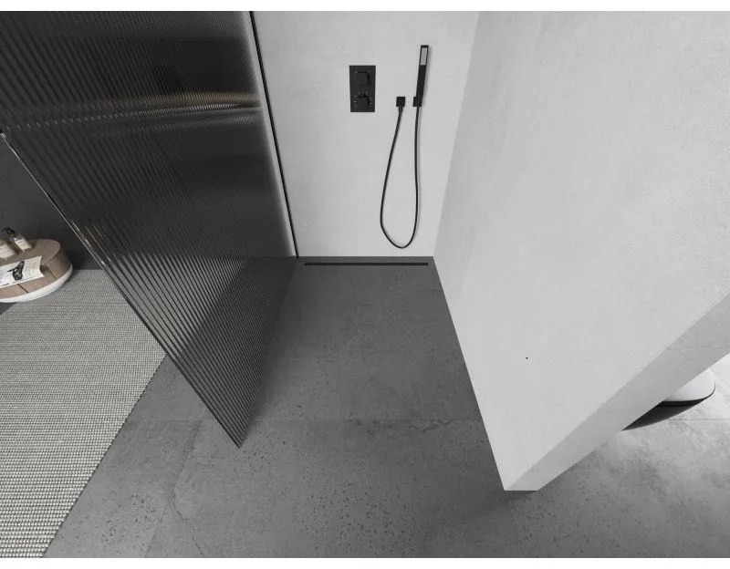 Mexen Kioto, sprchová zástena 100 x 200 cm, 8mm sklo s rebrovým vzorom, čierny profil, 800-100-101-70-09