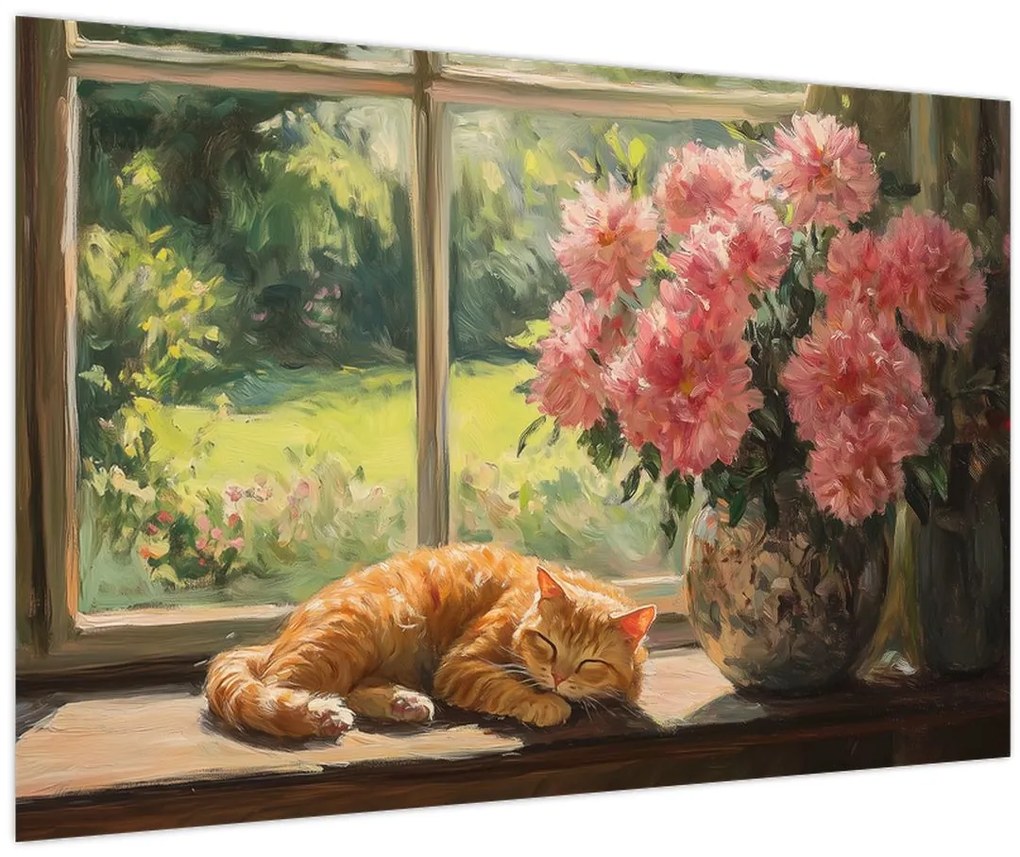 Obraz - Mačka na okne (90x60 cm)