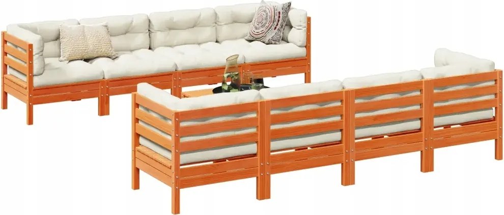 vidaXL 9-dielna záhradná súprava s podložkami, voskovo hnedá, borovica