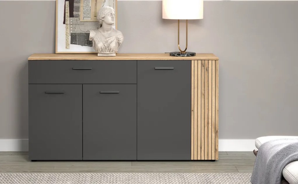 Komoda so zásuvkou Esteban 150 cm, antracit/dub evoke