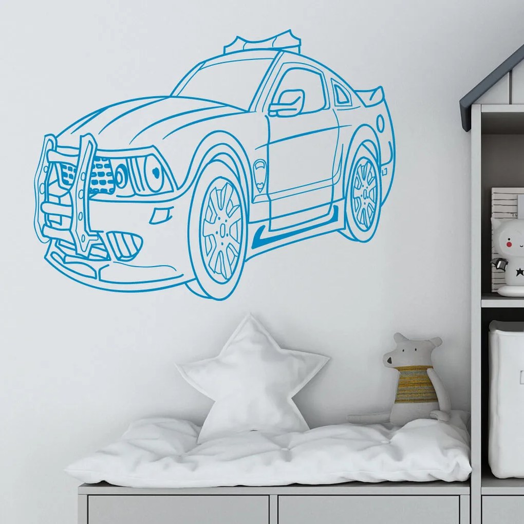 Veselá Stena Samolepka Policajné autíčko detské Farba: modrá, Veľkosť: 100 x 77 cm