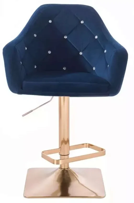 LuxuryForm DESIGN Barová stolička ROMA VELUR na zlatej hranatej podstave - modrá